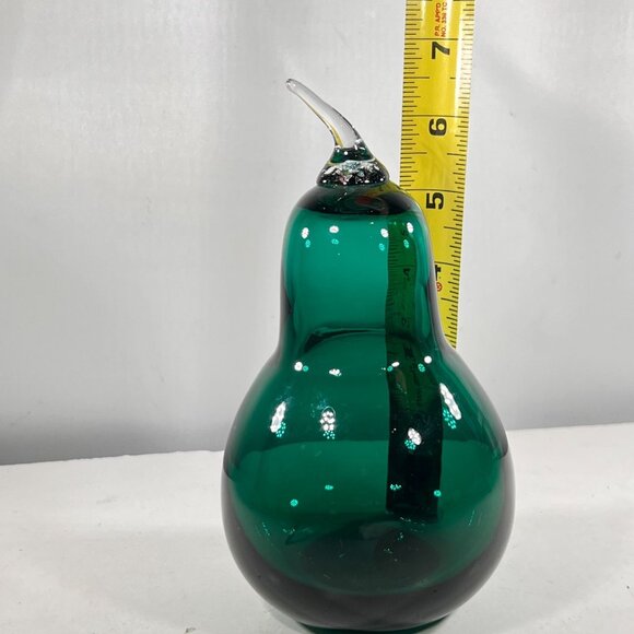 Vtg Blenko Hand Blown Glass Pear Emerald Green Clear Applied Stem Fruit MCM - Picture 6 of 7